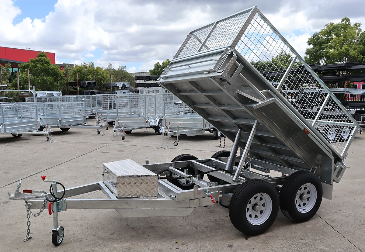 8x5 Galvanised Hydraulic Tipper Trailer for Sale in Brisbane | 3.5 Tonne | Rocker Roller Suspension | 2ft Cage
