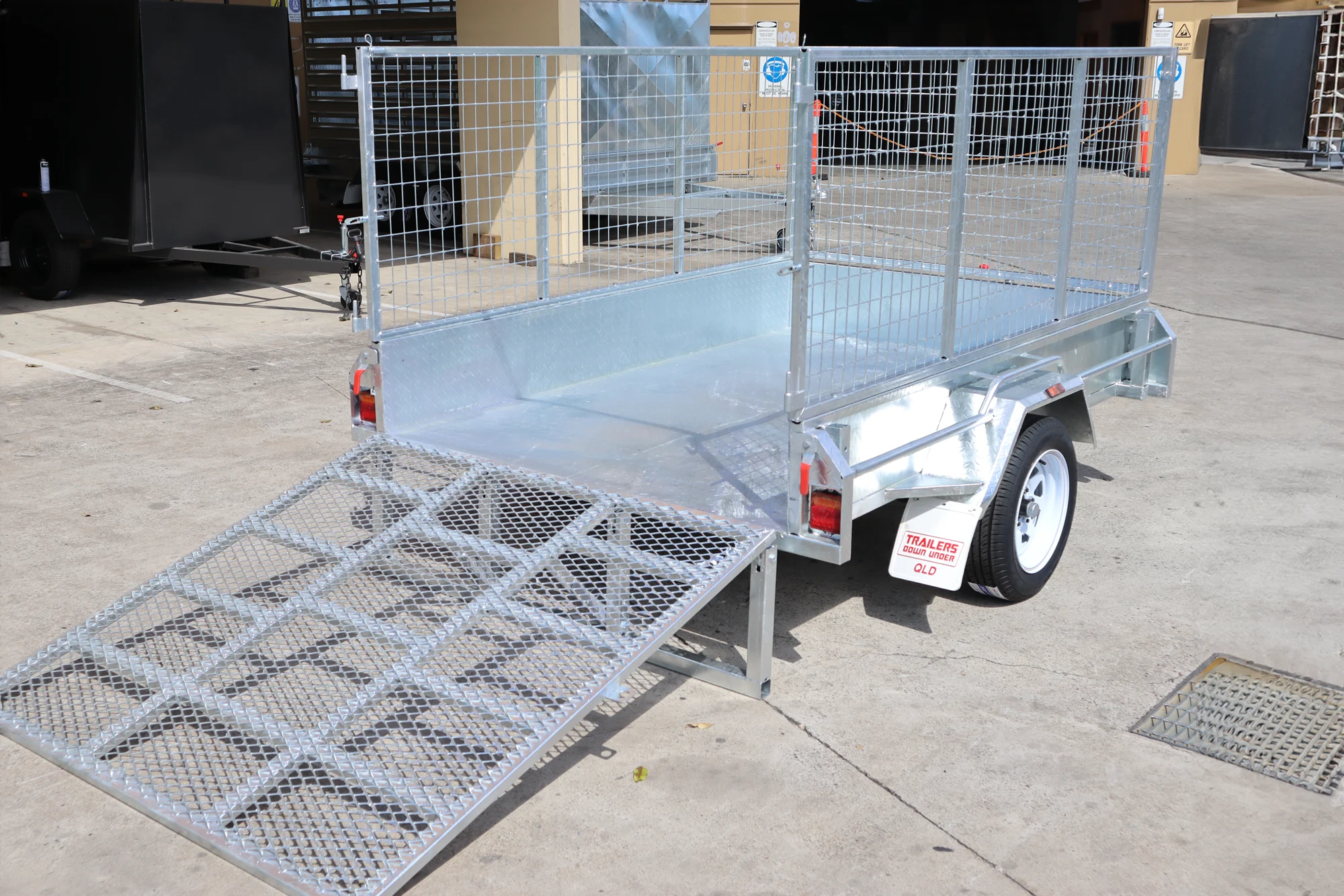 8x5 Galvanised 3ft Cage Trailer with 5ft Drop Down Ramp & Tilt Function for Sale Brisbane