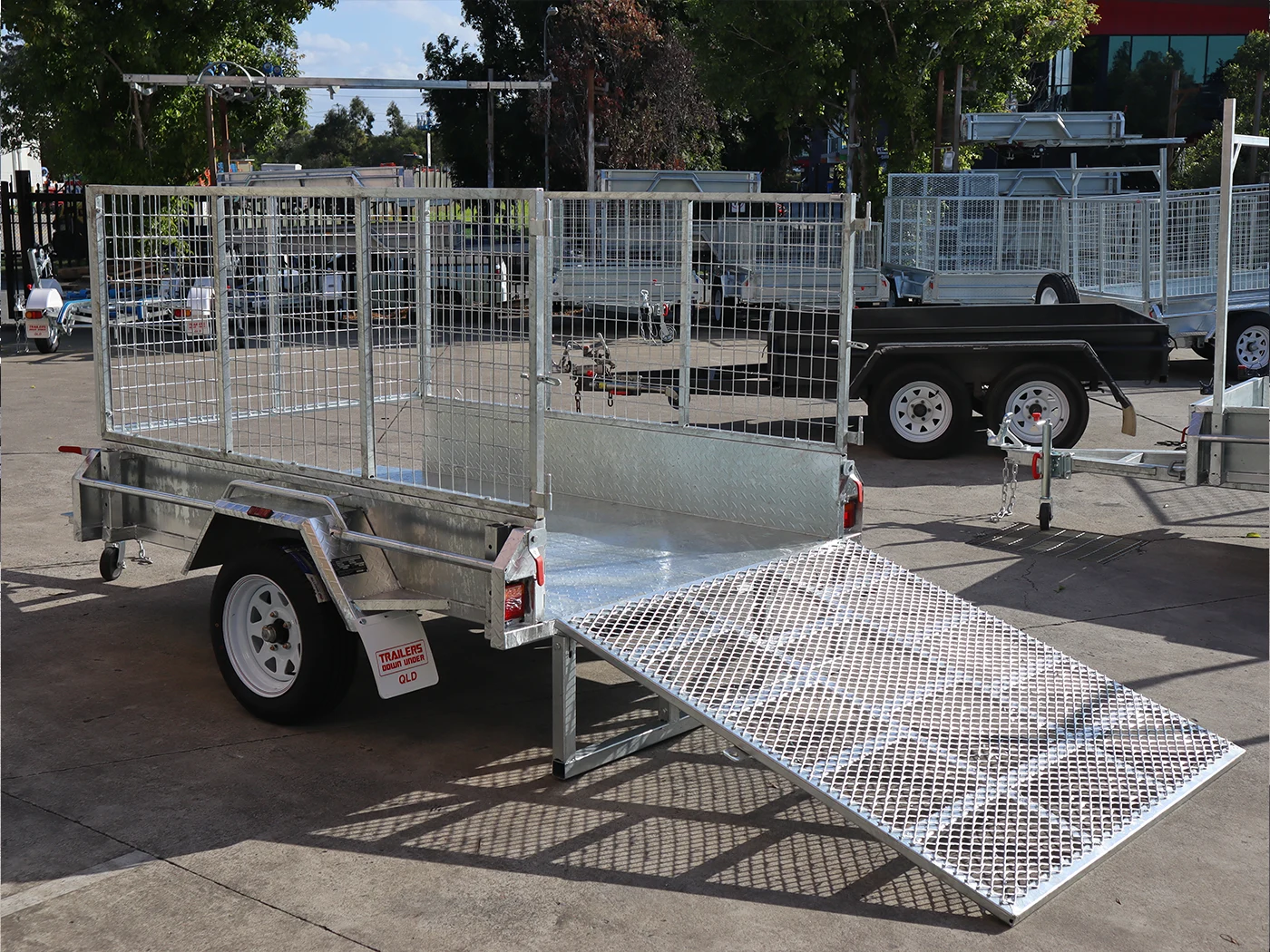 7x5 Galvanised 3ft Cage Trailer with 5ft Drop Down Ramp & Tilt Function Trailer for Sale Brisbane