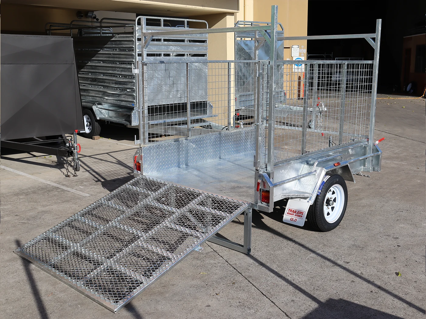 7x5 Galvanised 3ft Cage Trailer with 5ft Drop Down Ramp | Racks & Tilt Function | Trailer for Sale Brisbane — image 5