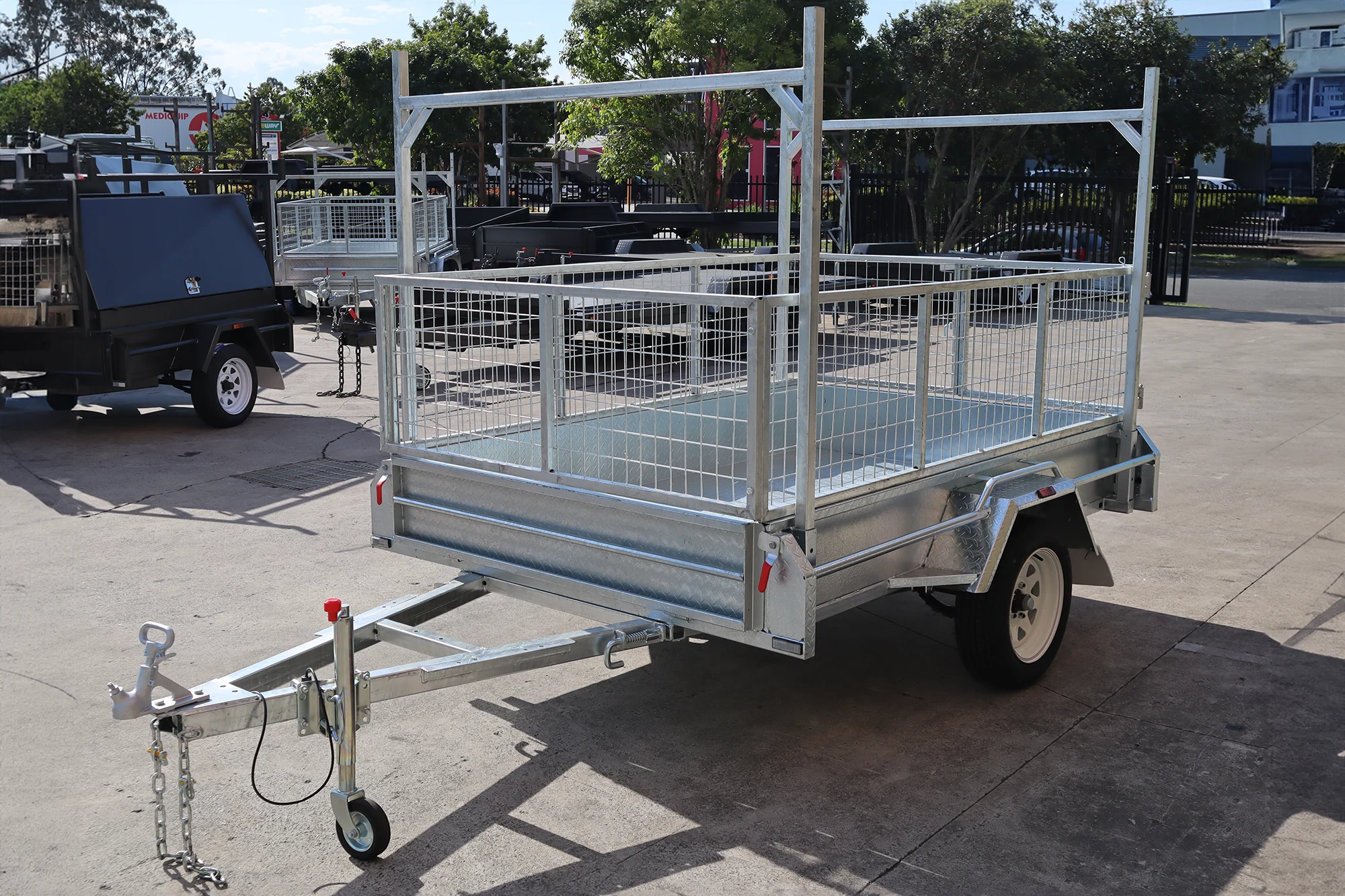 8x5 Galvanised 2ft Cage Trailer with Ladder Racks and Tilt Function for Sale