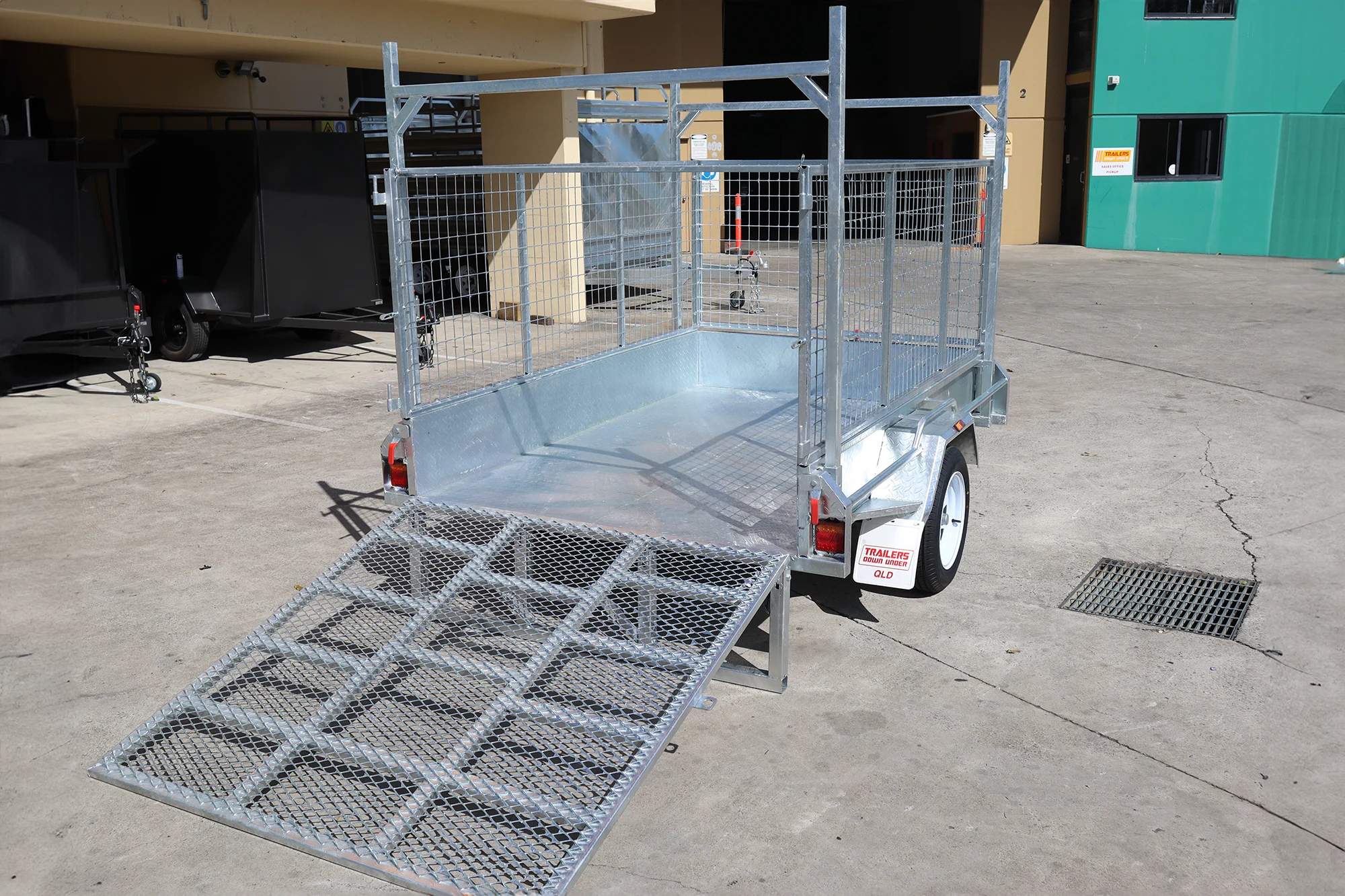 8x5 Galvanised 3ft Cage Trailer with 5ft Drop Down Ramp | Racks & Tilt Function | Trailer for Sale Brisbane