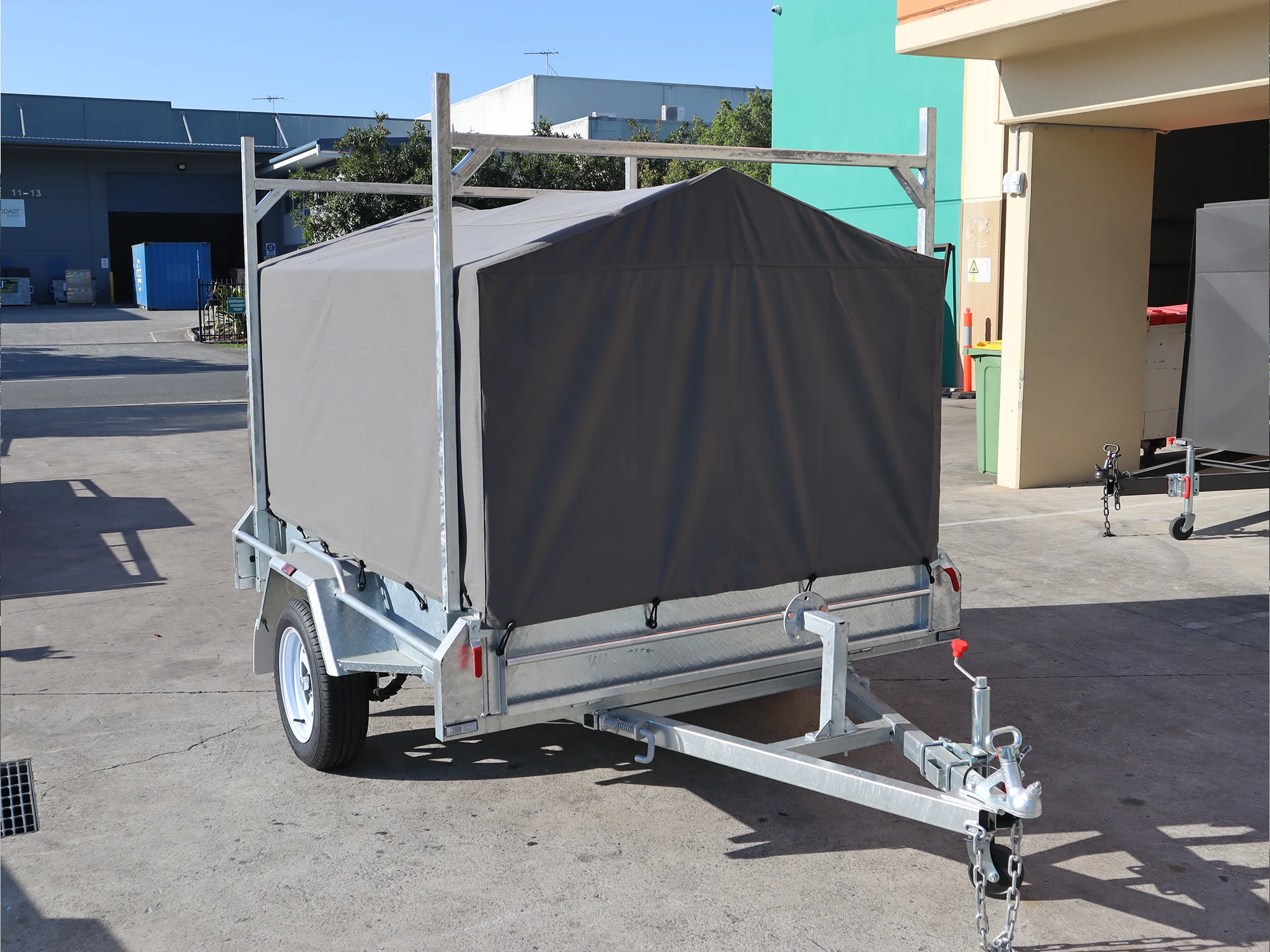 7x5 Heavy Duty Single Axle Galvanised Box Trailer with 3 Ft Cage | Canvas Cover | Racks for Sale in Brisbane — image 8