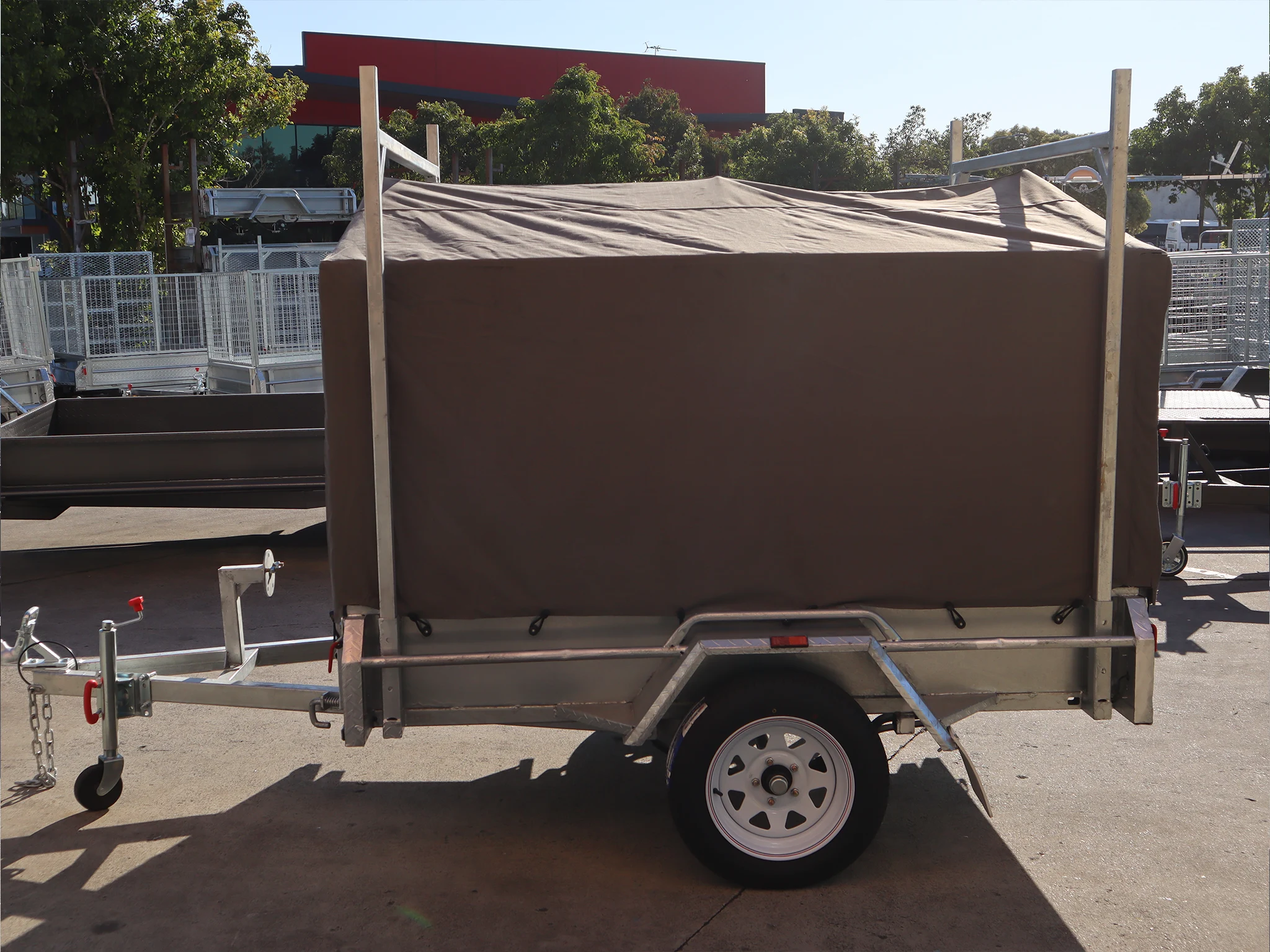 7x5 Heavy Duty Single Axle Galvanised Box Trailer with 3 Ft Cage | Canvas Cover | Racks for Sale in Brisbane — image 2