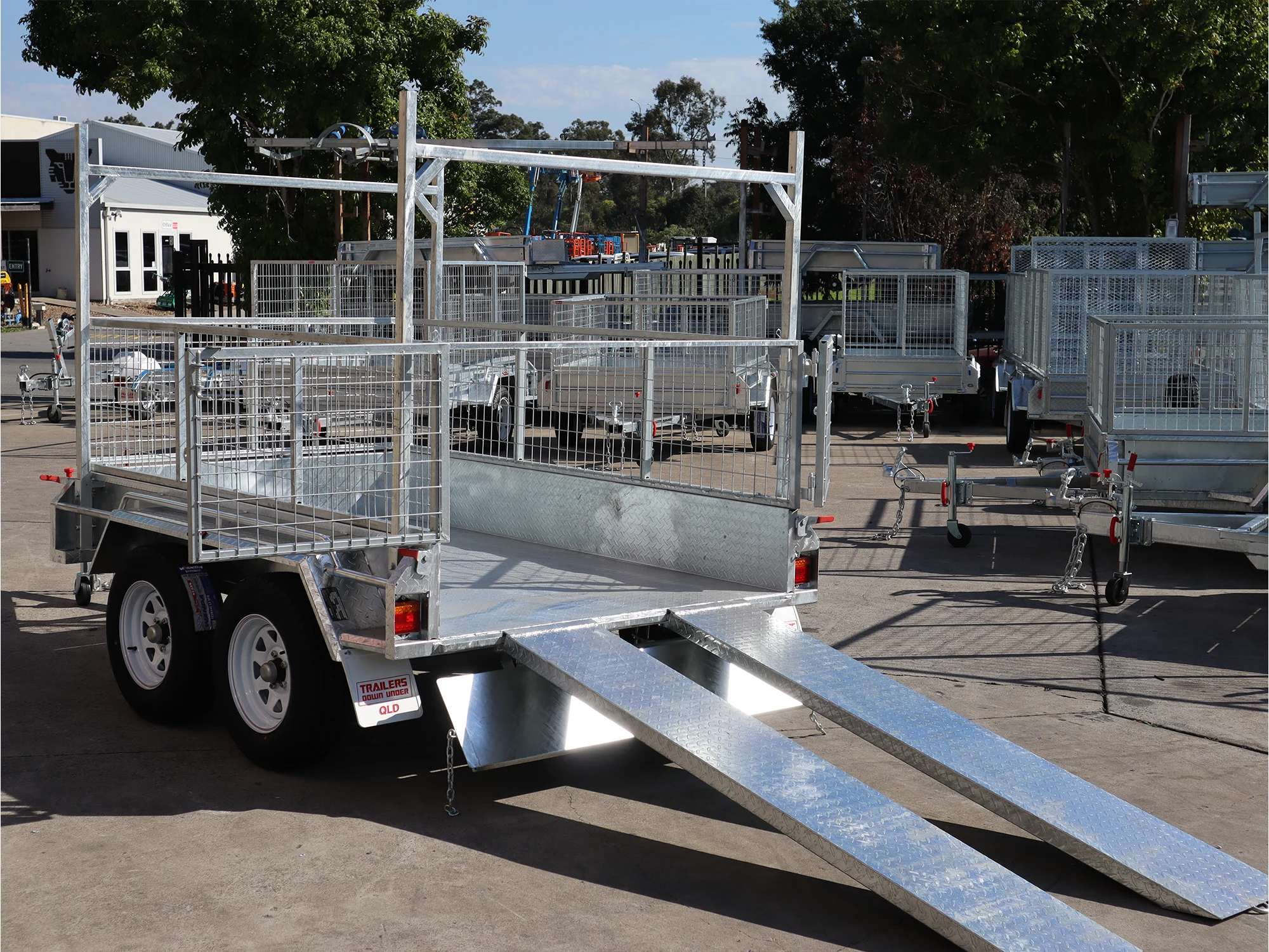 8x5 Galvanised Cage Trailer For Sale with 2ft Cage Racks and Ramps
