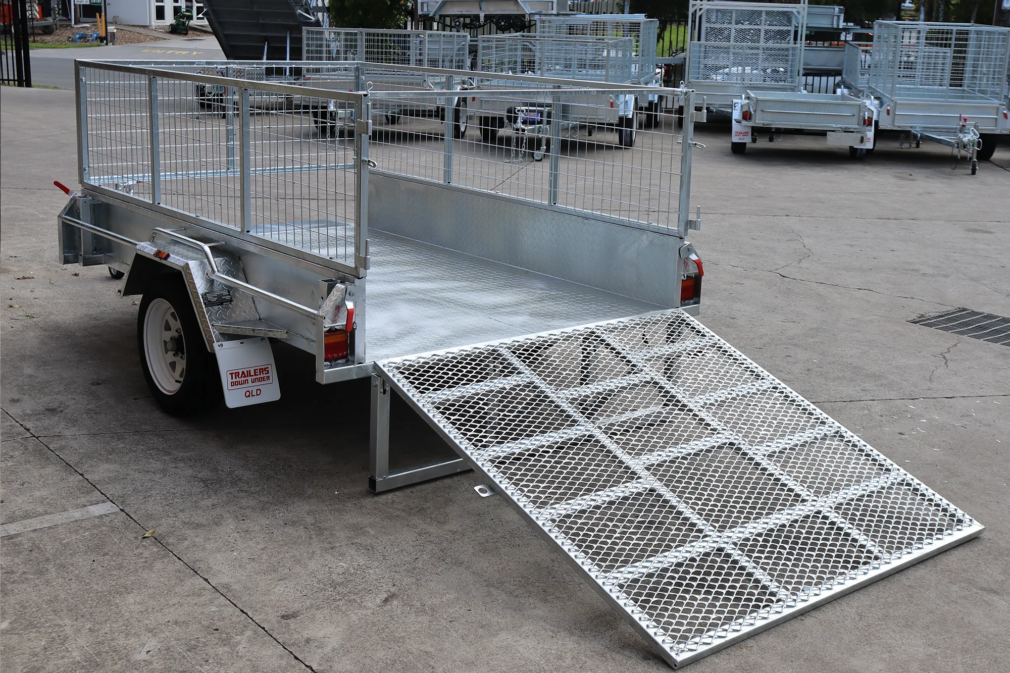 8x5 Galvanised 2ft Cage Trailer with 5ft Drop Down Ramp & Tilt Function for Sale Brisbane — image 3