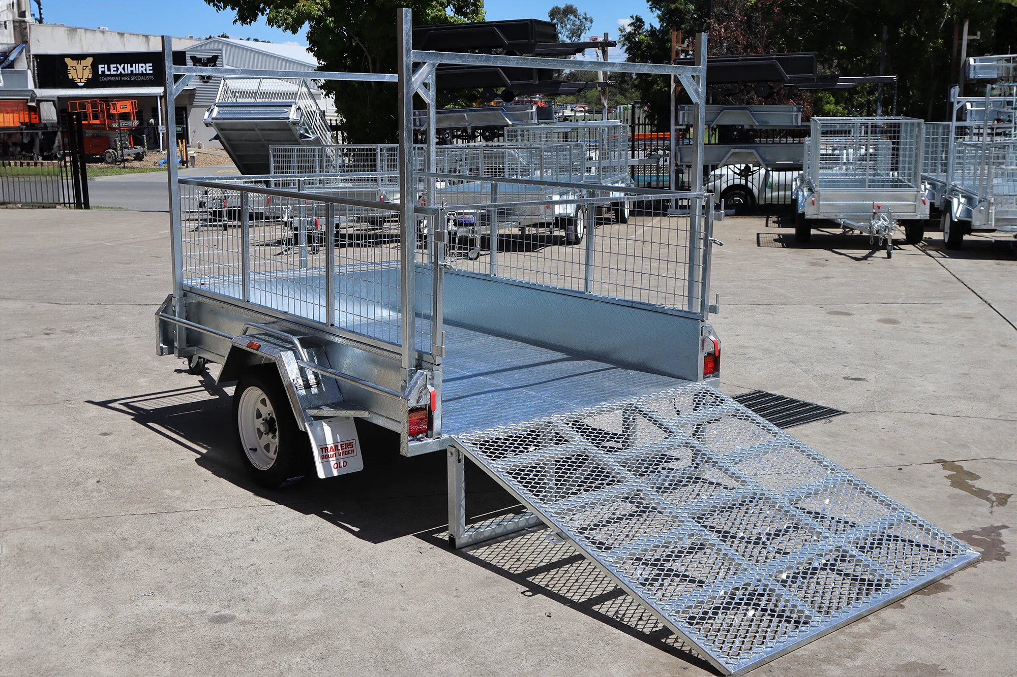 8x5 Galvanised 2ft Cage Trailer with 5ft Drop Down Ramp | Racks & Tilt Function | Trailer for Sale Brisbane — image 2
