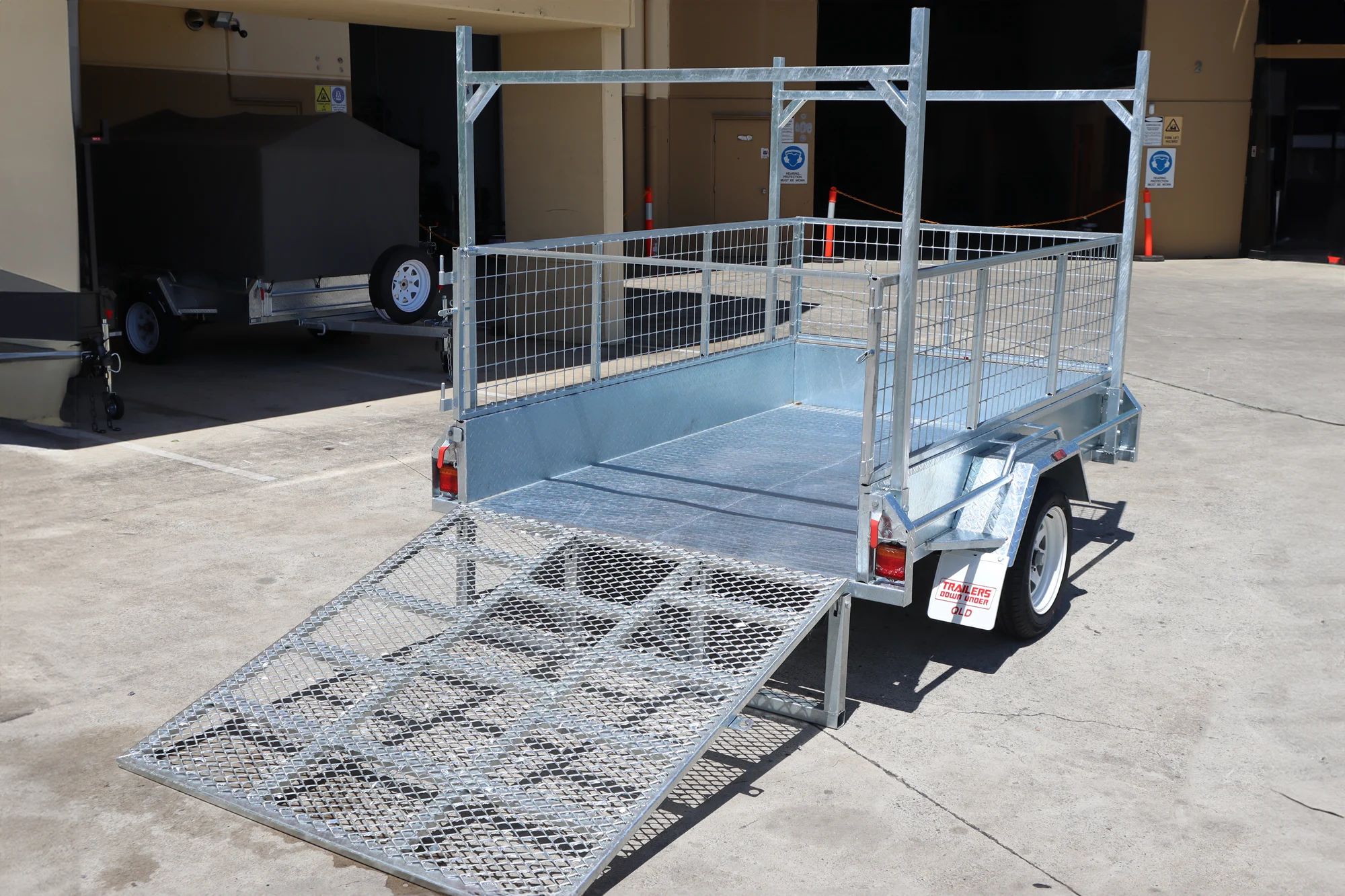 8x5 Galvanised 2ft Cage Trailer with 5ft Drop Down Ramp | Racks & Tilt Function | Trailer for Sale Brisbane