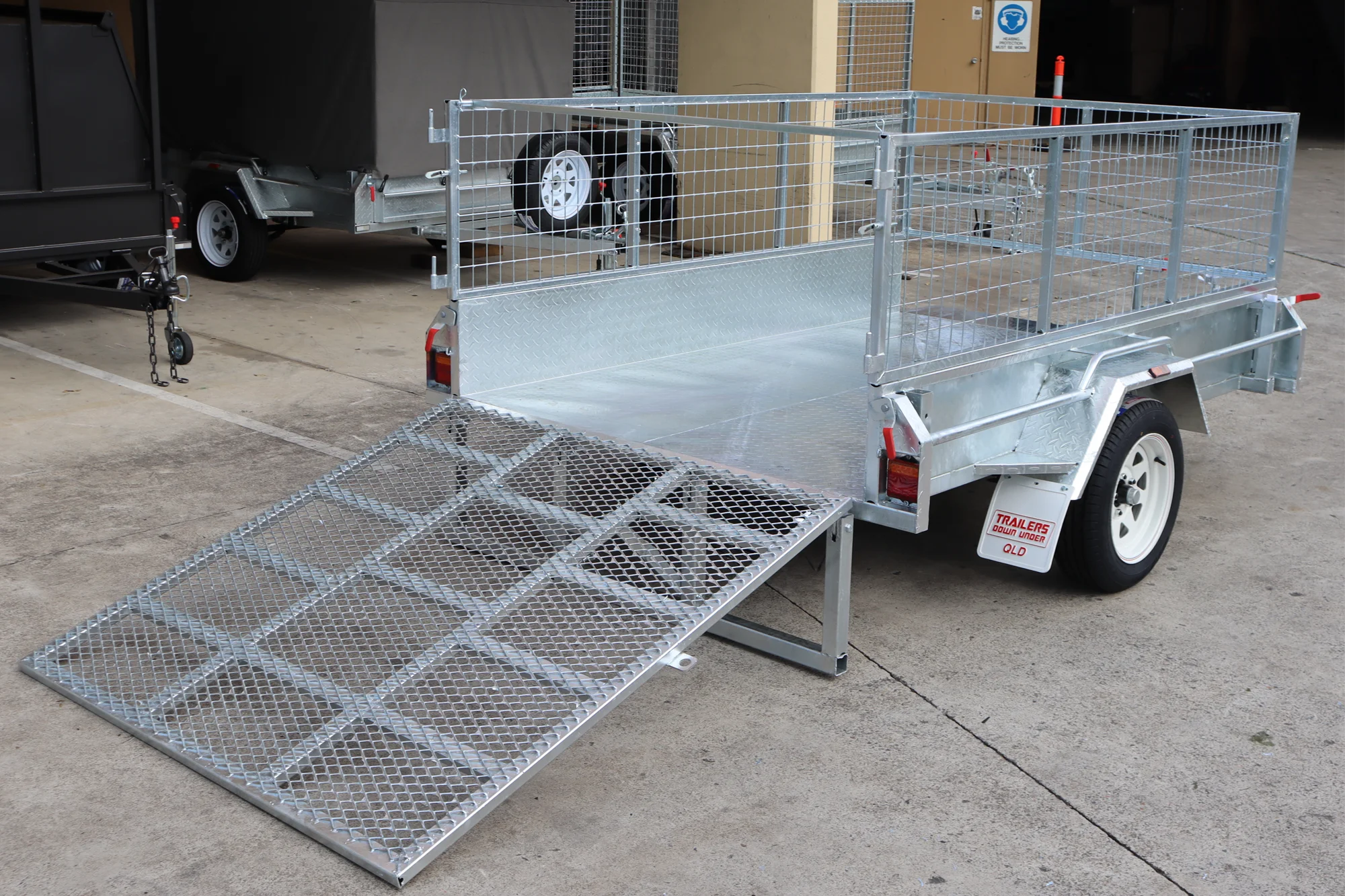 8x5 Galvanised 2ft Cage Trailer with 5ft Drop Down Ramp & Tilt Function for Sale Brisbane