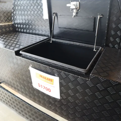 Black Aluminum Checkerplate Aluminum Top Opening Toolbox w- 2x Sliding Drawers — image 3