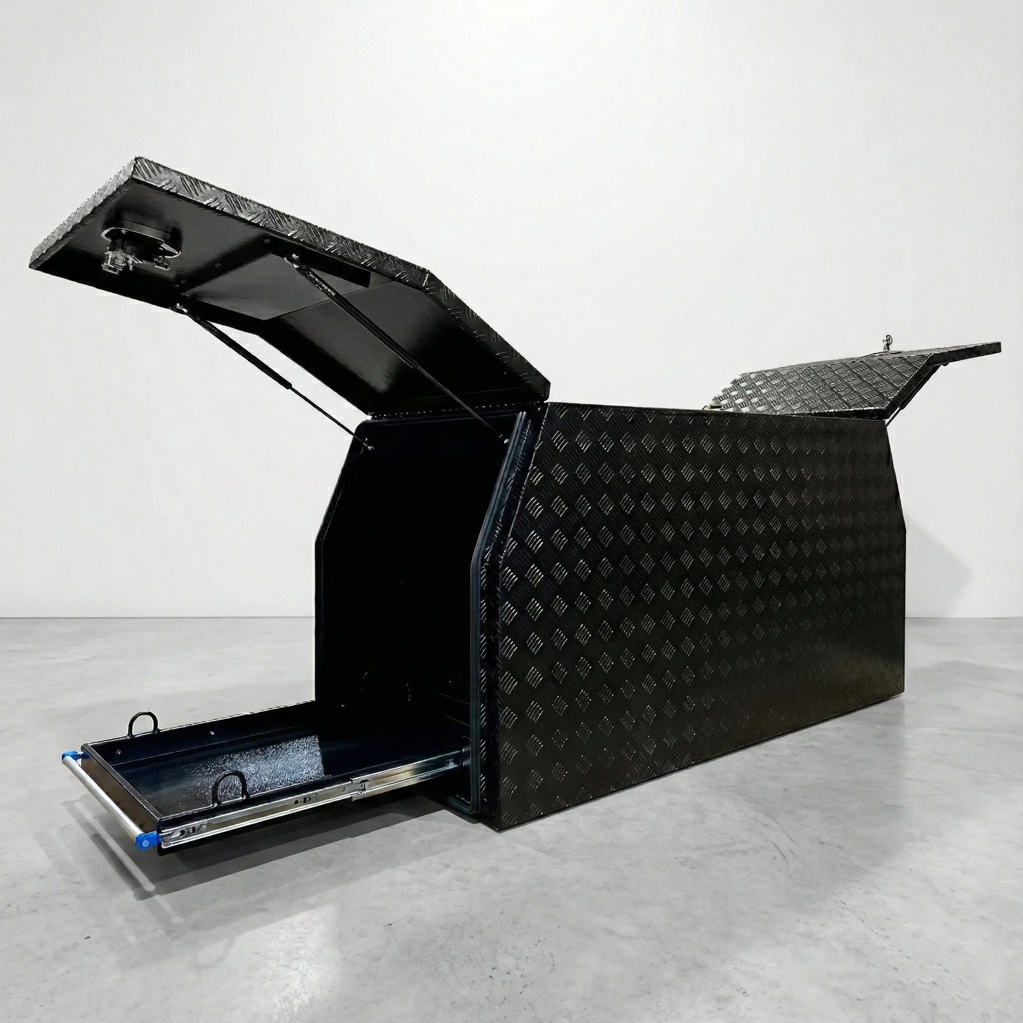 Gullwing Toolbox Canopy in Black Checker Plate – Ideal Trailer Fit – Brisbane