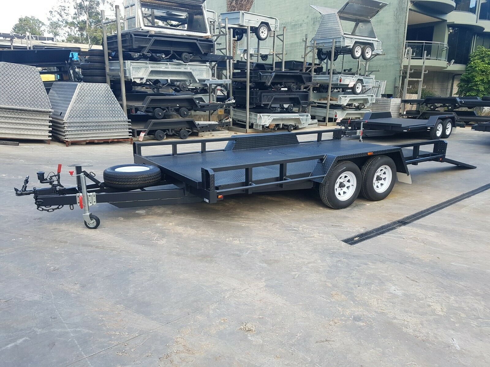 14x6'6" Tandem Car Carrier / Car trailer for Sale in Brisbane | Open Rail - RHS Sides | 7FT Long Ramps